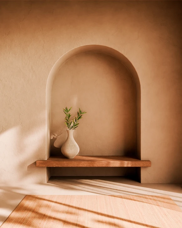 Intérieur moderne minimaliste avec mobilier en bois naturel